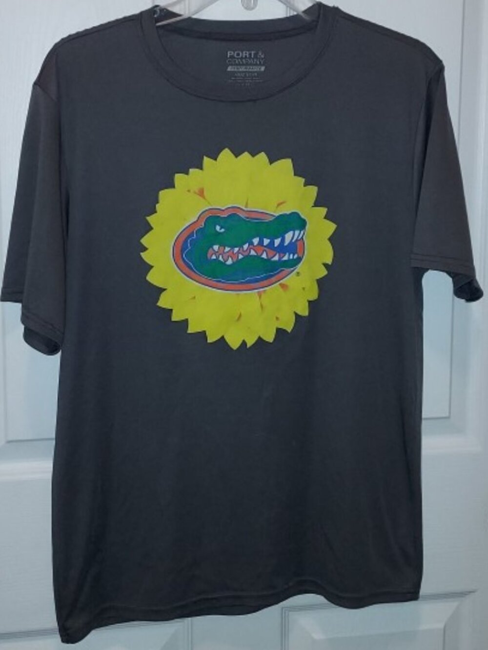 FLORIDA GATORS SUNFLOWER SHIRT Port & Company Logo Gray Adult S Performance Dry